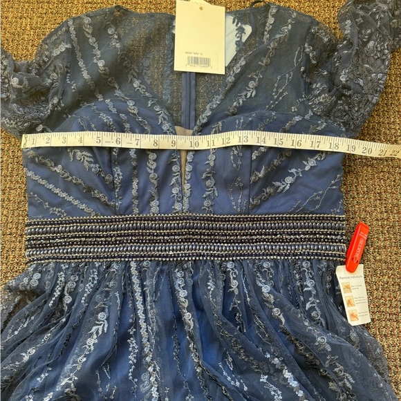 MAC DUGGAL Size 12 Navy 66591 Long Sleeve Floral Illusion Beaded Gown Dress $798 - Picture 15 of 16